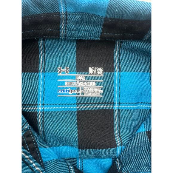 Under Armour Men's Flannel Shirt Button Down  Bright Blue Size Large Cold Gear - Picture 4 of 4